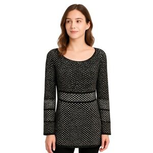 White House Black Market Sweater XS White Black Silver‎ Metallic Crochet Knit